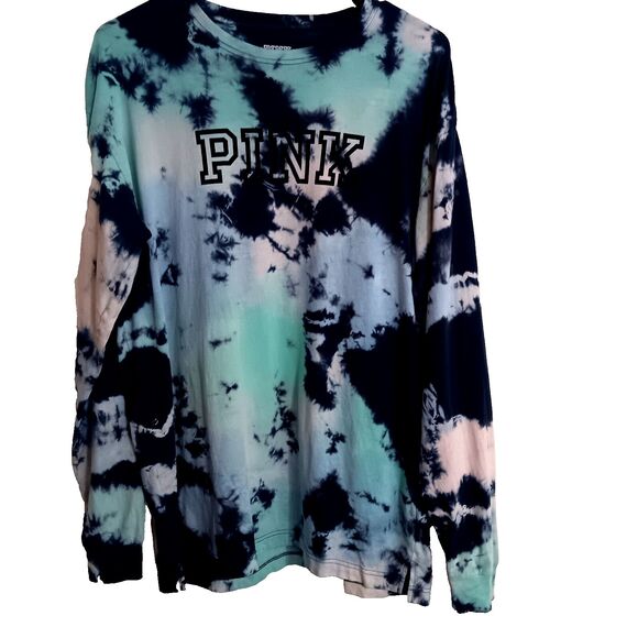 Victoria's Secret Tops - Pink Victoria Secret Campus Tri-Dye Long Sleeve SZ SP Crew Neckline Tunic Length